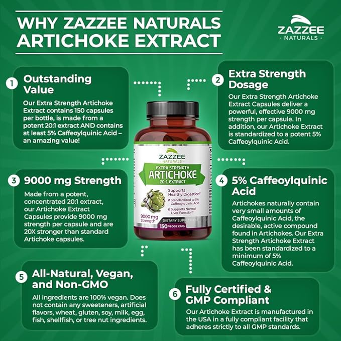 Zazzee USDA Organic Milk Thistle and Artichoke Supplement | 20:1 Artichoke Leaf Extract Plus 30:1 Milk Thistle Extract | Liver Cleanse Detox Bundle | Non-GMO Vegan &amp ISO Lab-Tested