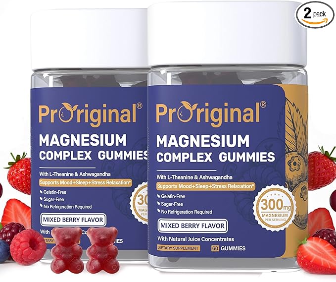 Magnesium Gummies for Stress &amp Sleep - 300mg Magnesium Complex with Glycinate Citrate Malate &amp Taurate - Supports Relaxation Muscle &amp Heart Health - Vegan Sugar-Free Non-GMO - 120 Gum