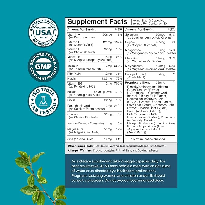 Bundle of Nootropic Brain Supplement - Mental Health &amp Clarity with VIT A B6 Riboflavin Niacin Thiamin Folate and Pure SAM E Supplement 150mg Per Serving Natural S-adenosylmethionine for Mood Bala