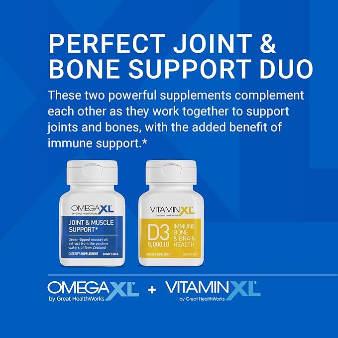 OmegaXL Joint Support Supplement - 60 Softgels &amp VitaminXL D3 High Potency Daily Vitamin D 5000 IU 125mcg Immune Support Supplement (30 Softgels) - 2 Pack