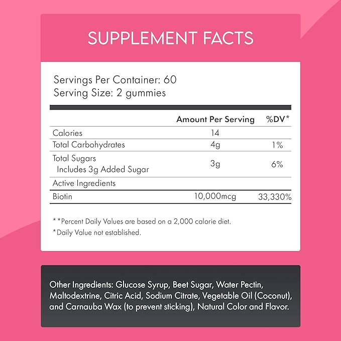 Biotin Gummies 10000mcg – 120 Count – Supports Healthy Hair &amp Stronger Nails – Fast Absorption Supplement for Men &amp Women – Vegan Non-GMO Pectin Gelatin Free – Made in USA