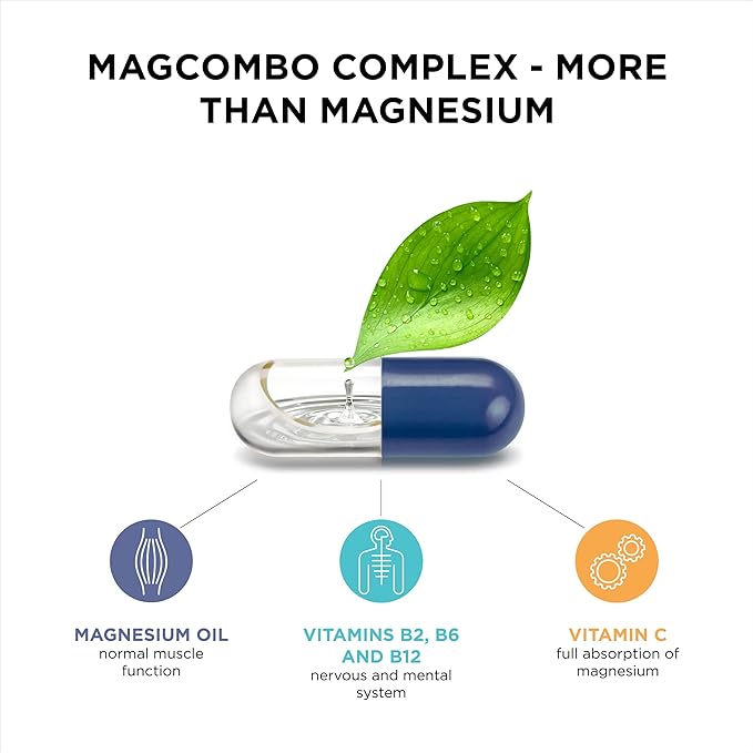MagCombo - Concentrated Pure Magnesium Special Oil Formula for Maximum Absorption enriched with Vitamins В2 В6 В12 and С only 1 Capsule Daily.