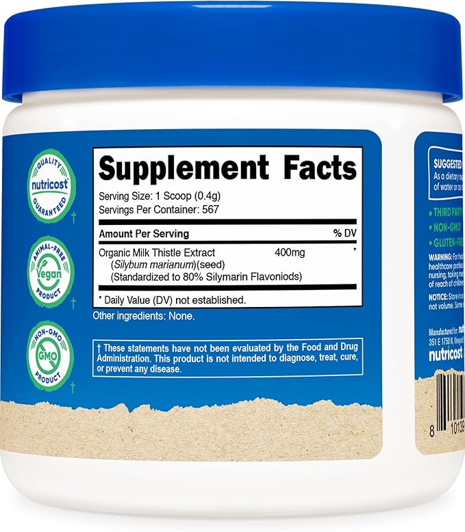 Nutricost Organic Milk Thistle (Silybum Marianum) 8 oz per Container (Unflavored) - Non-GMO Gluten-Free