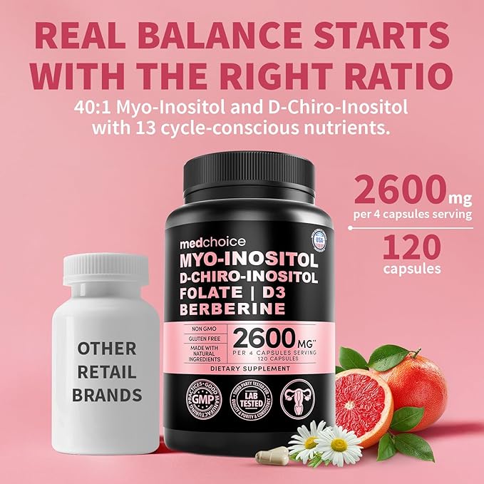 14-in-1 Women’s Inositol Complex Supplement – 40:1 Myo &amp D-Chiro Inositol with Folate Vitamin D3 Zinc Magnesium &amp Botanicals for Hormone &amp Feminine Wellness Support – (120 Capsules) (Pa