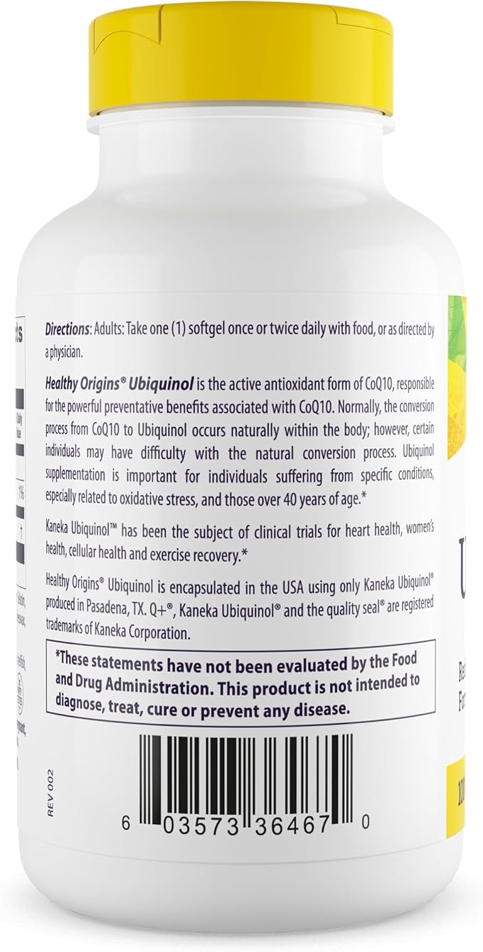 Healthy Origins Ubiquinol 100 mg (Kaneka QH Non-GMO Gluten Free Heart Support Energy Support) 60 Softgels