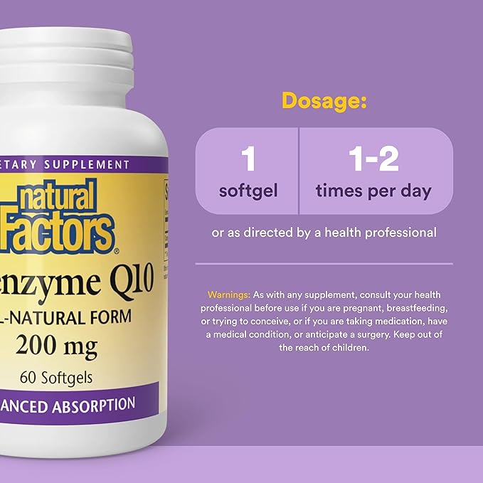 Natural Factors Coenzyme Q10 - Antioxidant Support Supplement Supports Cellular Energy Production - Better Absorption Aids Healthy Heart Function - 200 mg 60 Softgels (60 Servings)