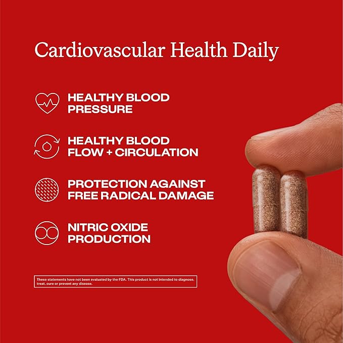 Humann Cardiovascular Health Daily 4-in-1 Vascular &amp Blood Pressure Support Grape Seed Extract &amp Hyaluronic Acid Circulation Supplement Plant-Based Non-GMO 120 Capsules