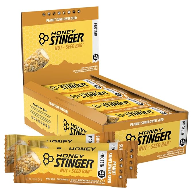 Honey Stinger Nut + Seed Bar Peanut Sunflower Seed Protein Packed Food for Exercise Endurance and Performance and Recovery Sports Nutrition Snack Bar for Home &amp Gym Post Workout 12 Pack