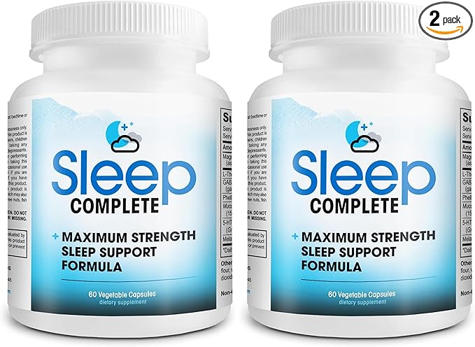 Sleep Complete - 6-in-1 Natural Sleep Support Formula Blend of L-Theanine 5-HTP Melatonin Magnesium Mucuna Pruriens Extract GABA and Phellodendron Bark (herb Powder). (Pack of 2)