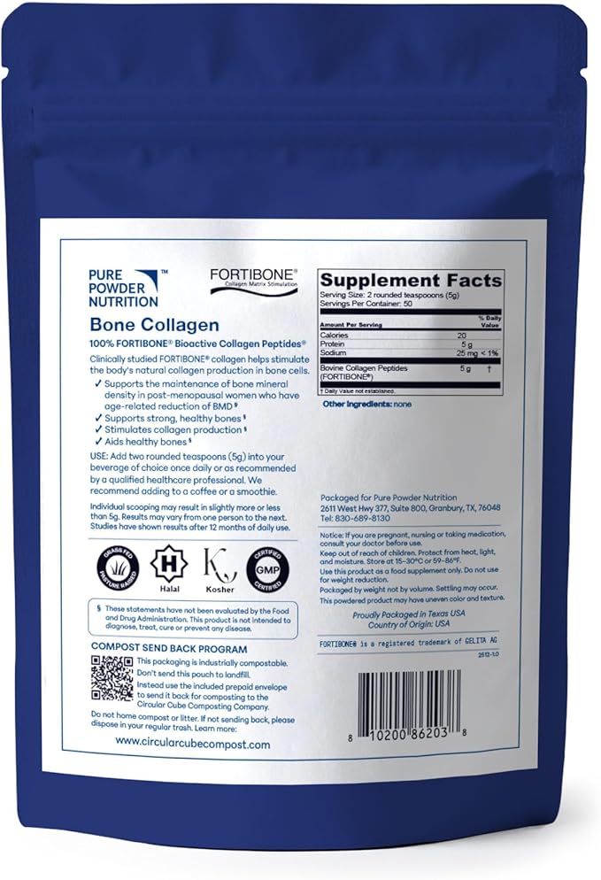 Bone Collagen with FORTIBONE Bioactive Collagen Peptides for Bone Health | 50 Serves (No Flavor) | Powder