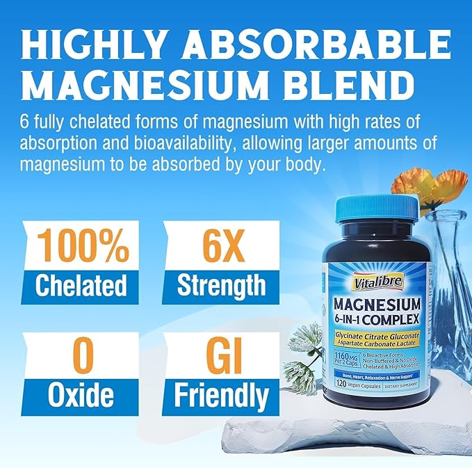 6 in 1 Magnesium Complex Supplement 120ct and 3000mg Equivalent Per Serving Odorless Garlic 180ct
