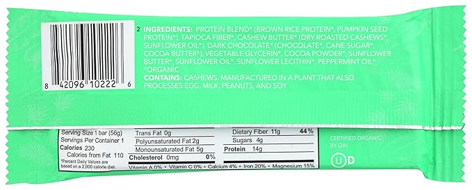 Aloha Organic Chocolate Mint Protein Bars 14g Plant-Based Protein USDA Certified Organic Gluten Free &amp Non-GMO 56 Gm (Pack of 12)