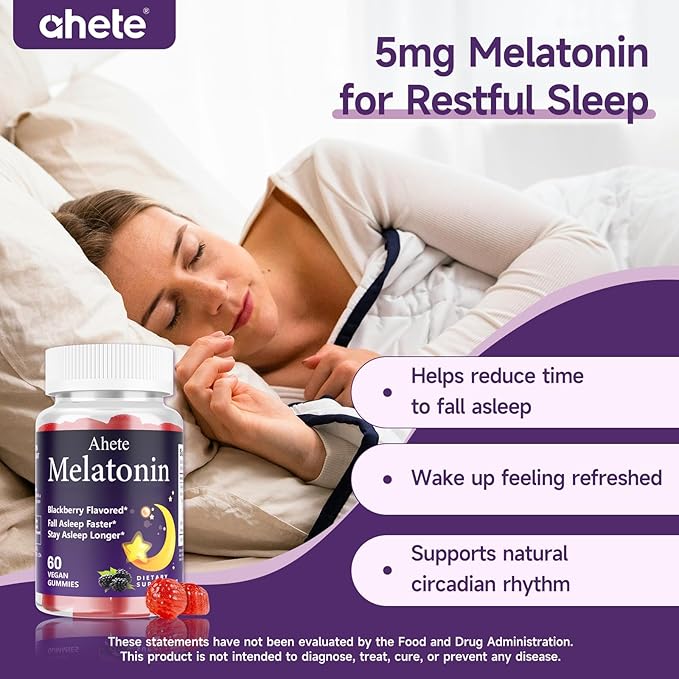Melatonin 5mg Gummies for Adults Raspberry Flavor Sleep Aid Sugar-Free 180 Gummies 180 Days Supply