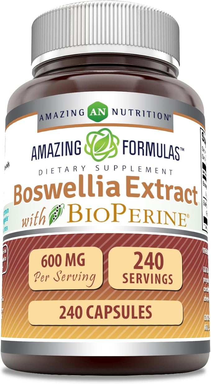 Amazing Formulas Boswellia Extract with Bioperine Supplement | 600 Mg per Serving | Capsules | Non-GMO | Gluten-Free | Made in USA (1 Pack 240 Count)