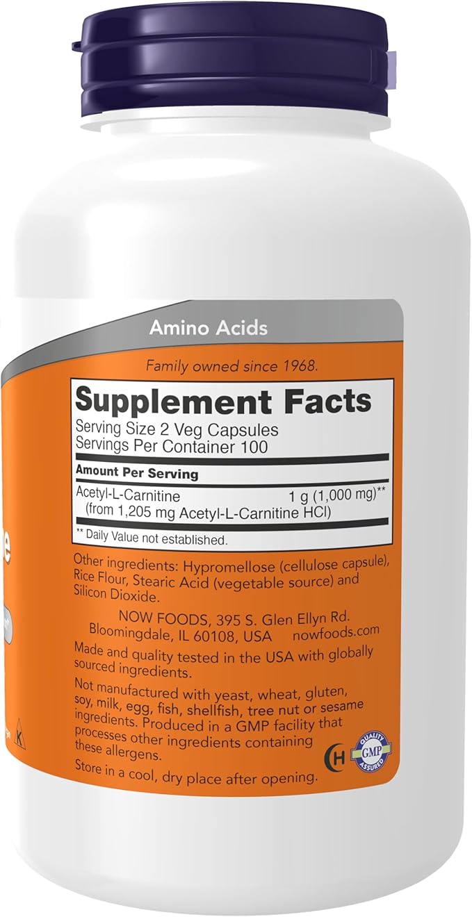 NOW Foods Acetyl L-Carnitine 500mg 200 Vcaps Pack of 2