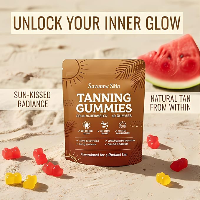 Tanning Gummies Tanning Gummies for Women No Sun Required Supports Radiant Tan &amp Healthy Skin with Astaxanthin Lycopene and Vitamins Vegan &amp Sugar Free - 60 Count