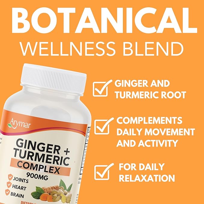 Arymar Ginger Turmeric Supplement (2 Pack) – 60 Capsules – Herbal Dietary Supplement