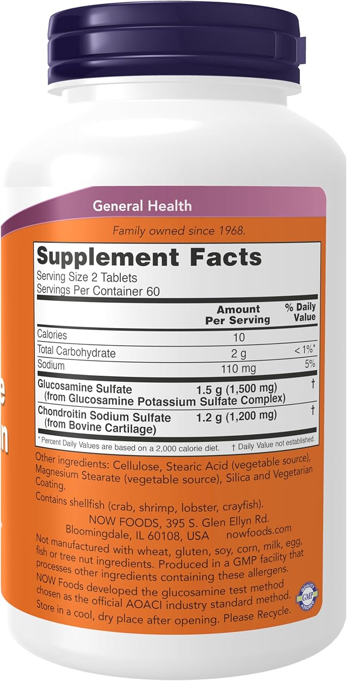 NOW Foods Supplements Glucosamine &amp Chondroitin Extra Strength Sulfate Forms 120 Tablets
