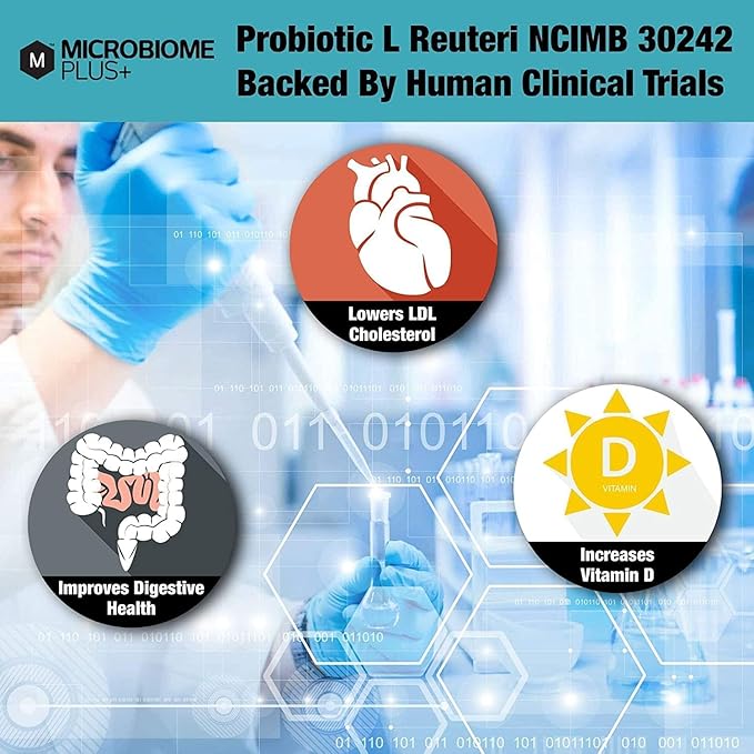 Microbiome Plus Gastrointestinal Probiotics L Reuteri NCIMB 30242 GI Digestive Supplements Capsule Allergy Safe &amp Gluten Free for Men and Women (1 Month Supply)