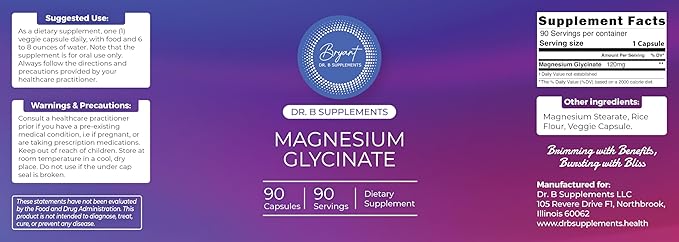 Encapsulation Magnesium (Glycinate) 120 mg - Supplement to Support Stress Relief Sleep Heart Health Nerves Muscles and Metabolism* - Highly Absorbable Magnesium Glycinate - 90 Capsules
