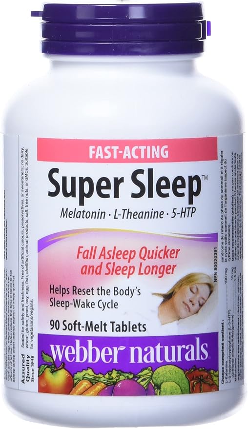 Webber Naturals Super Sleep Melatonin Plus L-Theanine &amp 5-HTP 90 soft-melt tablets (1)