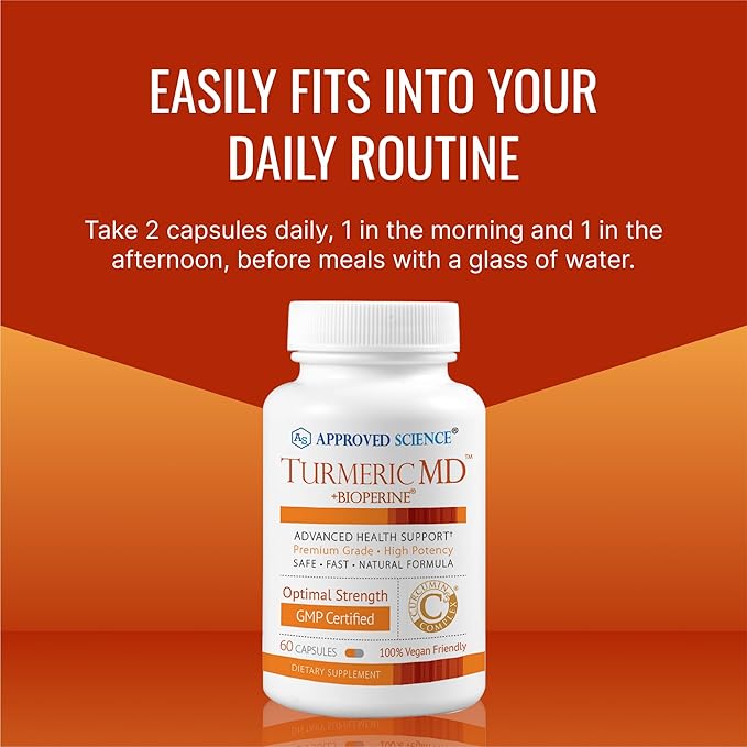 Approved Science Turmeric MD - Turmeric Extract with BioPerine Black Pepper &amp 95% Standardized Turmeric Curcuminoids - 60 Capsules (1 Month Supply)