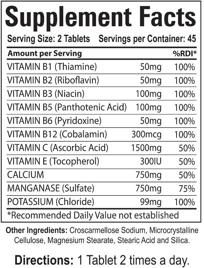 Organic Farms Vitamins Ultra B Complex &amp Minerals - 90 Tablets - 100% Natural Dietary Supplement