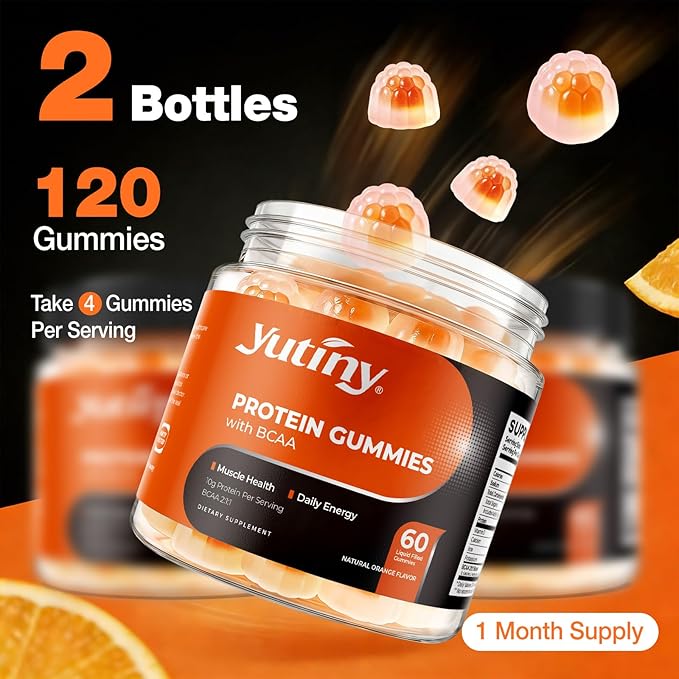 Whey Protein Gummies with BCAA 2:1:1 10g Protein per Serving for Men &amp Women Low Calorie Sugar Free Orange Flavor 120 Count