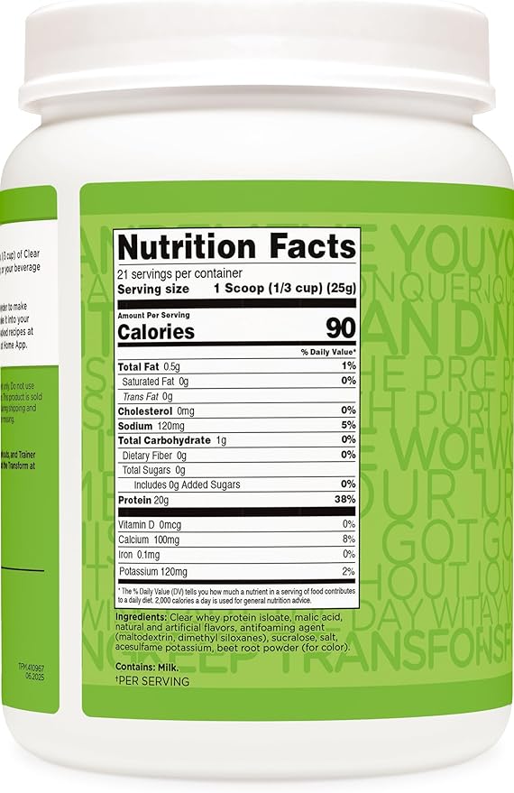 TransformHQ Clear Protein Powder (Watermelon Burst) 21 Servings - Whey Protein Isolate 20g of Protein 90 Calories 0g Added Sugars