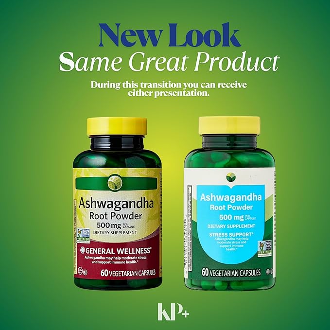KP+ Ashwagandha Root Powder 500 mg | General Wellness | May Help Moderate Stress &amp Support Immune Health | Dietary Supplement | 60 Vegetarian Capsules | Pack of 1