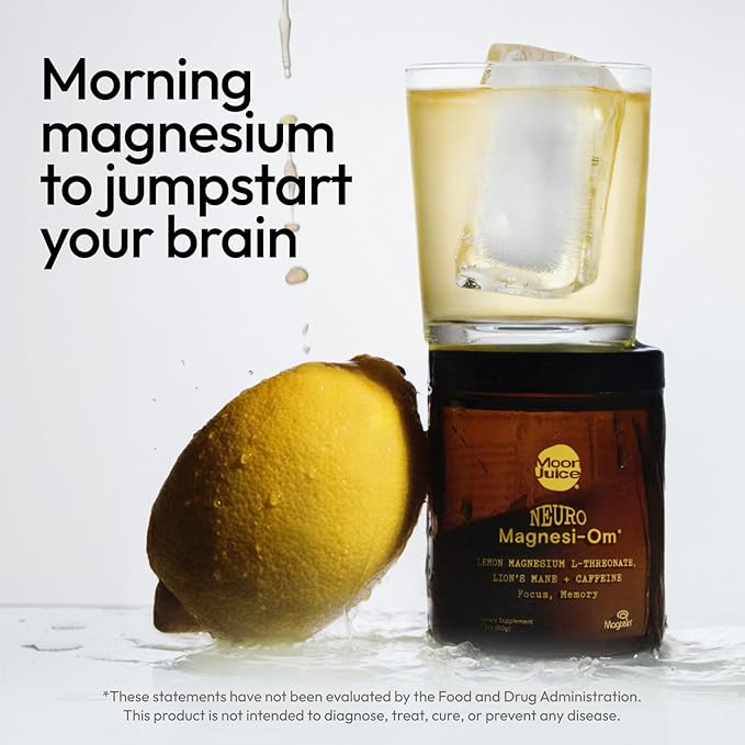 Moon Juice Neuro Magnesi-Om - Brain Support Supplement with Magnesium L-Threonate Lion’s Mane L-Theanine &amp Caffeine - Magnesium Powder for Focus &amp Memory - Lemon 3.2 oz 30 Servings