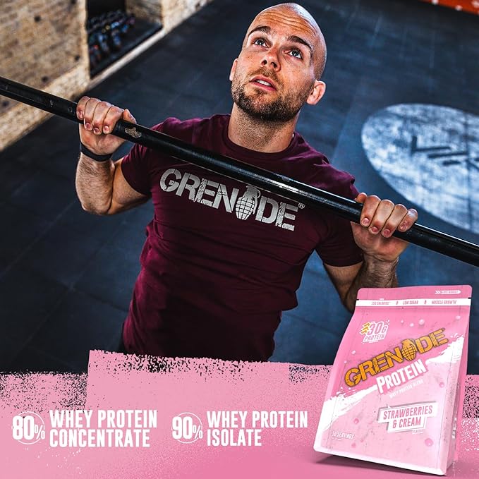 Grenade Whey Blend High Protein Powder Low Sugar with 30g Protein per Serving (50 Servings) - Strawberries &amp Cream 2 kg (Pack of 1)