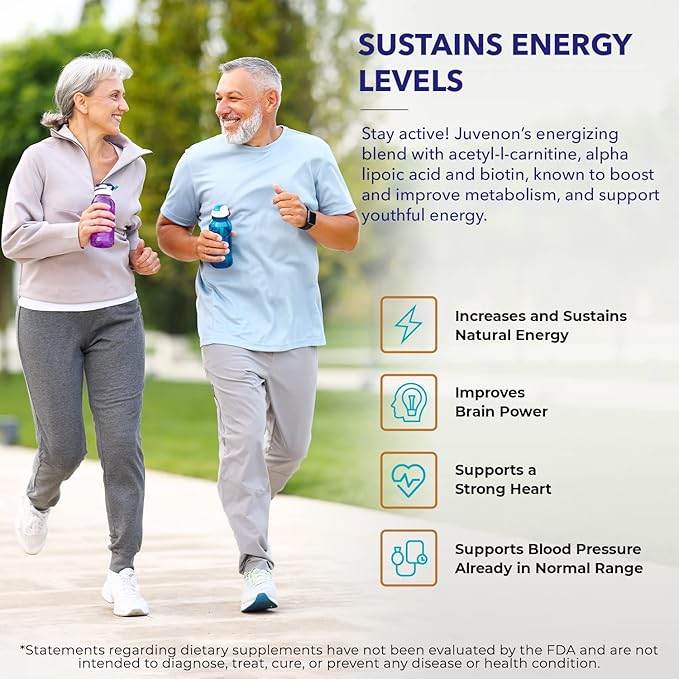 Juvenon Cellular Health | Heart Brain Supplement with Acetyl L-Carnitine and Biotin - Supports NAD+ Function Energy Production Mood Revitalized Metabolism Mental Focus &amp Clarity (60 Tablets)