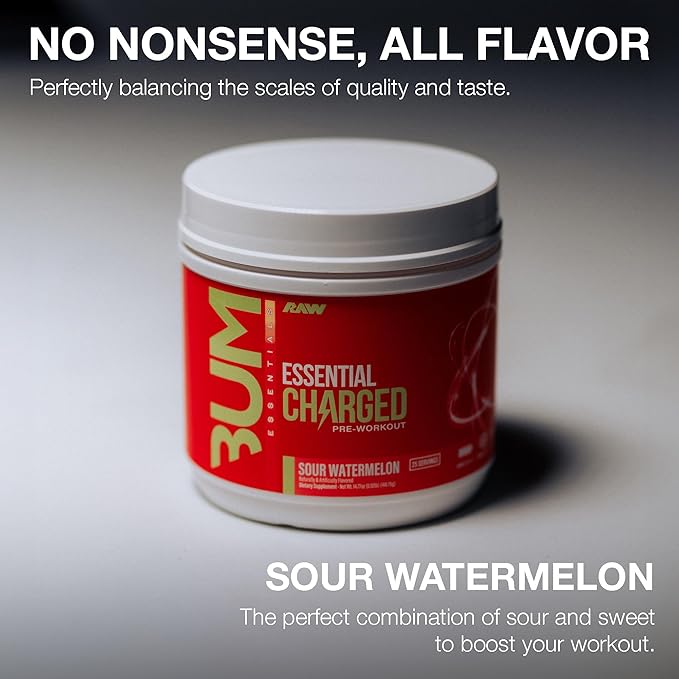 RAW Nutrition Creatine Monohydrate &amp Charged Sour Watermelon Pre-Workout Powder Bundle