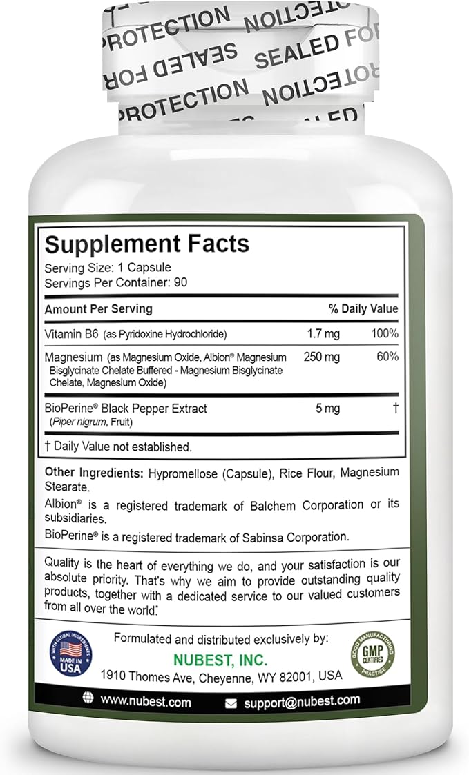Magnesium Glycinate Chelate Complex with Albion Magnesium Bisglycinate Chelate Vitamin B6 &amp BioPerine for Bone Muscle Natural Sleep Nerve Function Brain Booster | Pack 2