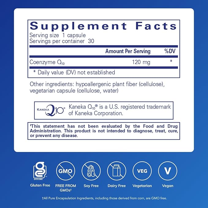Pure Encapsulations CoQ10 120 mg - Coenzyme Q10 Supplement for Heart Health Energy Antioxidants Brain &amp Memory Health - Cellular Health Cognition &amp Cardiovascular Support* - 30 Capsules