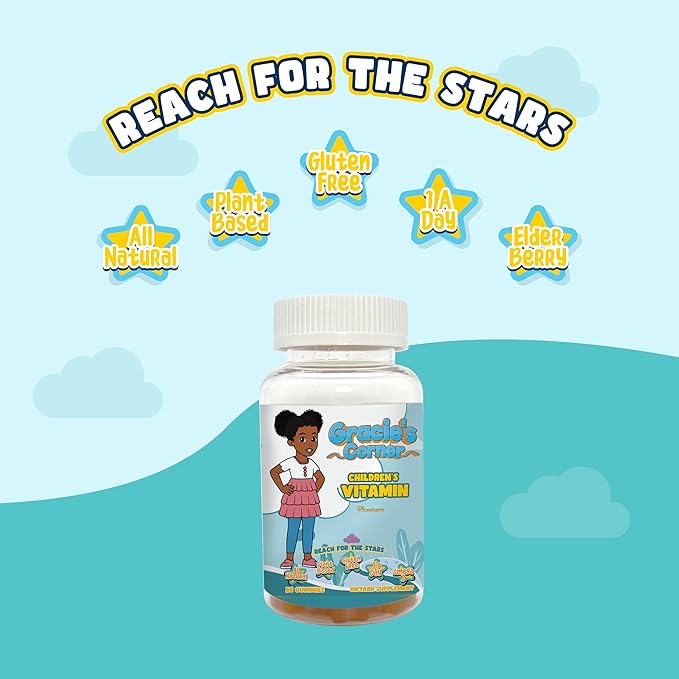 Gracie’s Corner Stars Kids Multivitamin Gummies with Omega 3 - Children’s Vitamins A B C D - Star-Shaped Toddler Multivitamins Plant-Based Gluten-Free Kids Gummy Vitamins 60 Count
