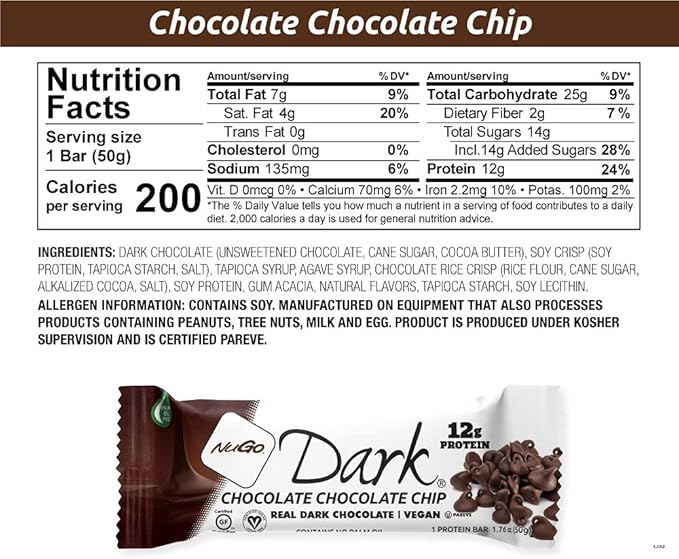 NuGo Dark Variety - Chocolate Pretzel 12 Bars &amp Chocolate Chocolate Chip 12 Bars 12g Protein Vegan Gluten Free Non-GMO Kosher Pareve 24 Count