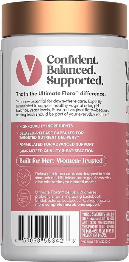 Renew Life Ultimate Flora Vaginal Probiotics for Women | 6 Billion CFU | 60 Delayed Release Vegan Capsules | Vaginal Health and pH Balance | Dairy Soy and Gluten Free Supplement