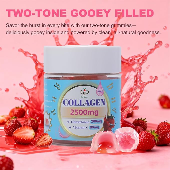 Collagen Gummies 2500mg with Vitamin C &amp Glutathione for Skin Hair &amp Nails - Delicious Filled Gummies - Anti-Aging Dietary Supplement Support Hydration &amp Radiance - 60 Count for Women &am