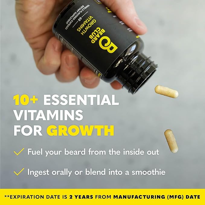The Beard Club - Biotin Beard Growth Vitamins - Support A Thicker Fuller Beard Fill in Patches - Minerals &amp Multi-Vitamins Help Support and Stimulate Healthier Facial Hair Growth