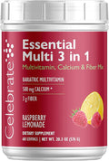 Celebrate Vitamins 3-in-1 Bariatric Multivitamin with Calcium Citrate Drink Mix - 500mg Calcium Gluten Free Sugar Free - Powder Blend for Post Bariatric Surgery - Rasp Lemonade (60 Servings)