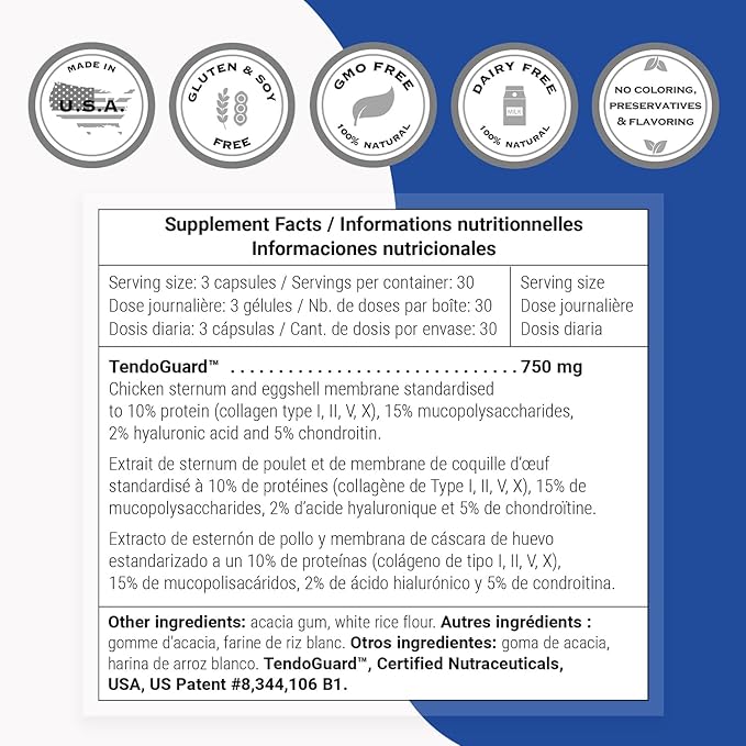 Supersmart - Tendo-Fix 750 mg Per Day - Increases Joint Mobility with Collagen | Non-GMO &amp Gluten Free - 90 Vegetarian Capsules