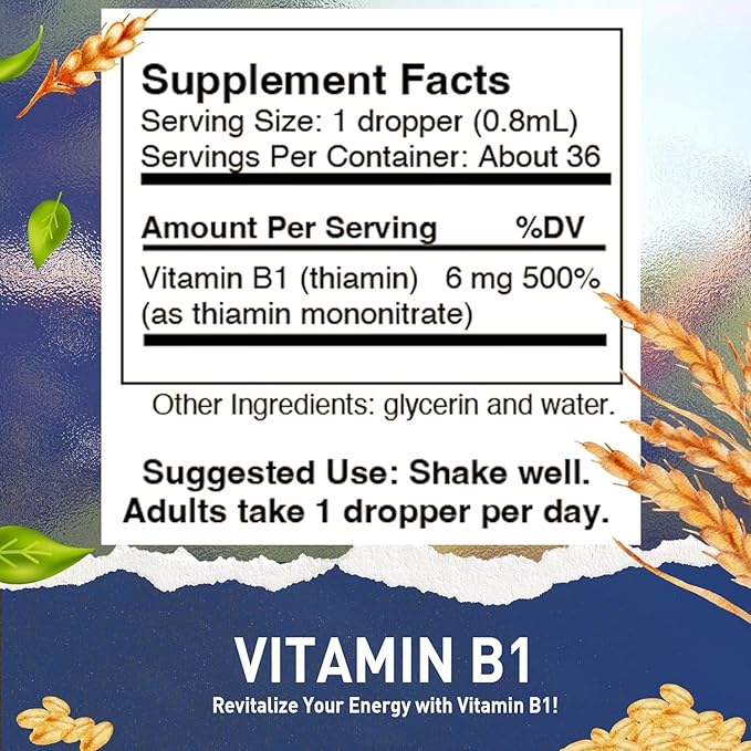 HoneyCombs Vitamin B1 Thiamine Liquid Drops for Adults and Kids High Potency B1 Vitamin Supplement Vegan Vitamina B1 Formula Thiamine B1 Supplement Made in USA