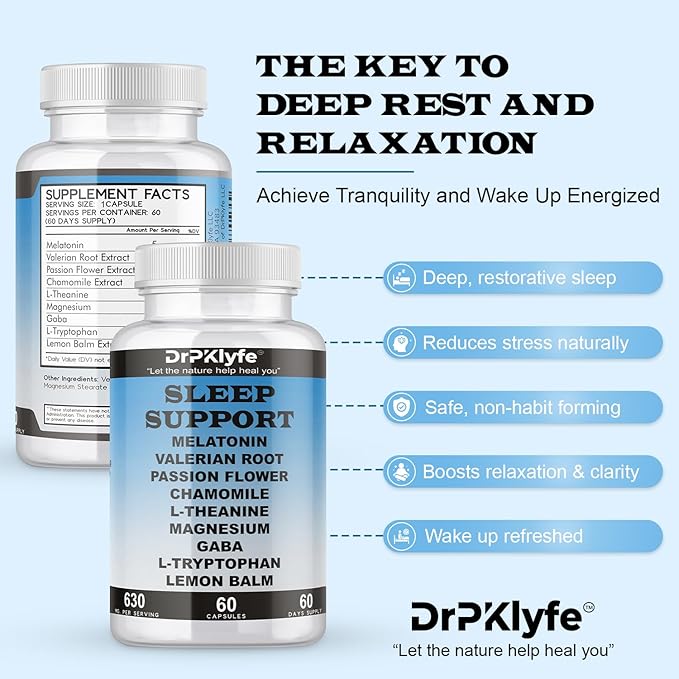 Sleep Aid: Melatonin Valerian Root Passion Flower Chamomile L-Theanine Magnesium GABA Capsules: 630mg 60 Days Supply for Men &amp Women|Natural Sleep Aid Solution