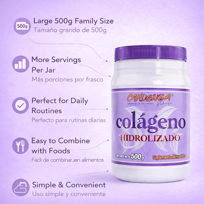 CAHUENGA Hydrolyzed Collagen Powder 500g - Unflavored Protein for Hair Skin Nails &amp Joints – Keto &amp Gluten-Free - Colageno Hidrolizado (Hydrolyzed Collagen) 500g
