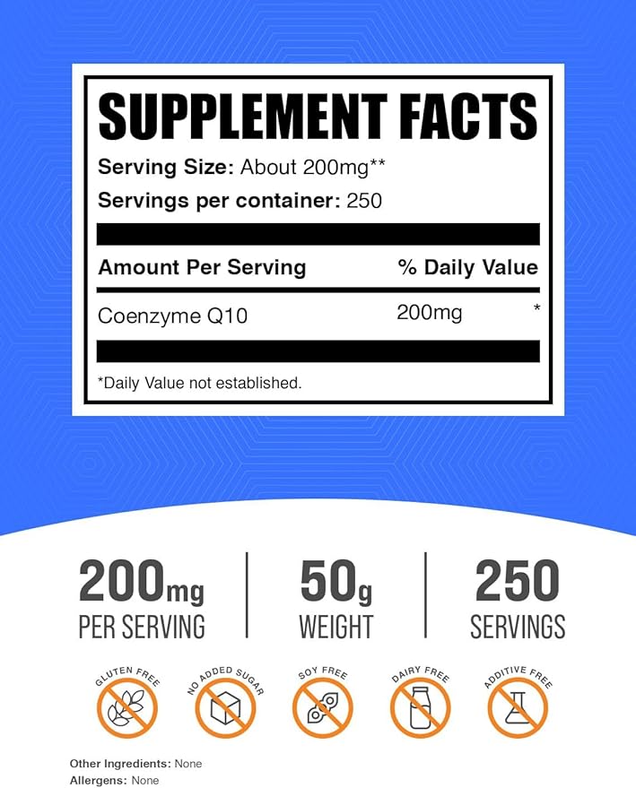 BulkSupplements.com Coenzyme Q10 Powder - Coenzyme Q10 200mg Supplement Nutritional Supplement - Gluten Free 200mg per Serving 50g (1.8 oz) (Pack of 1)