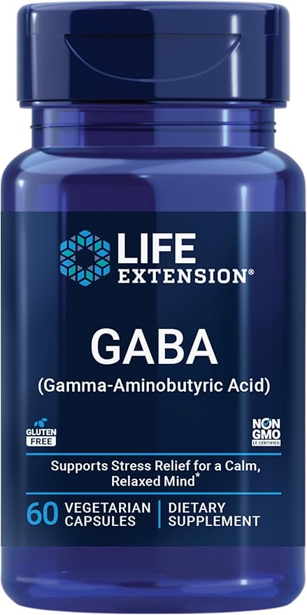 Life Extension GABA Stress Support GABA Supplement Mood Support Sleep Relaxation Gluten-Free Non-GMO Vegetarian 60 Capsules