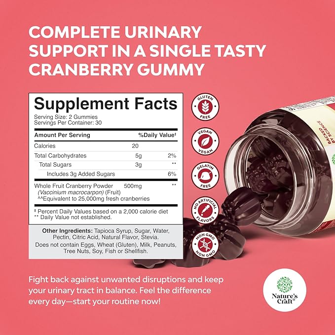 Bundle of Vitamin D3 Gummies for Daily Wellness &amp Bone Muscle &amp Immune Support and Natural Cranberry Gummies for Women and Men - for Urinary Tract Health Kidney Support Bladder &amp Immune He