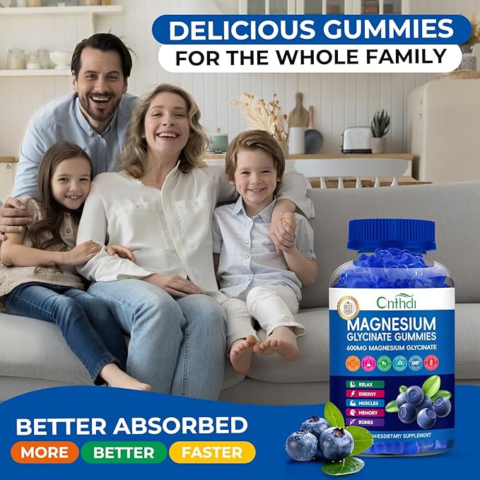 Magnesium Glycinate Gummies 600mg Sugar Free Chewable Magnesium Gummies for Adults &amp Kids Relaxation Stress Relief Night Rest No Melatonin Gluten Free Non GMO Vegan Pectin 120 Count